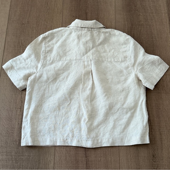 Aritzia Wilfred Organic Linen Button Crop Shirt Neutral Women XS Short Sleeves - Picture 4 of 6
